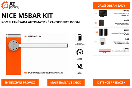 NICE M5BAR KIT - kompletní sada automatické závory Nice do 5m